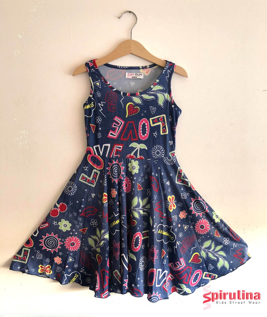 שמלת לייקרה דמוי גי'נס לילדות מסתובבת