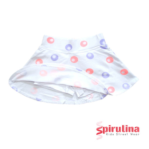 חצאית טייץ לבנה לילדות מבד כותנה לייקרה. הדפס לבנדר ואפרסק. מידות 2- ו-4 בלבד, במחיר חיסול.