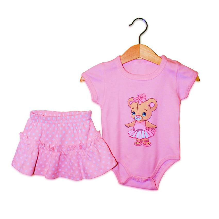 חליפת בגד גוף חצאית ורוד לתינוקת