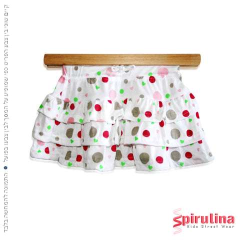 חצאית שכבות לבנה מנוקדת לילדות. יין אדום במידות 4-12