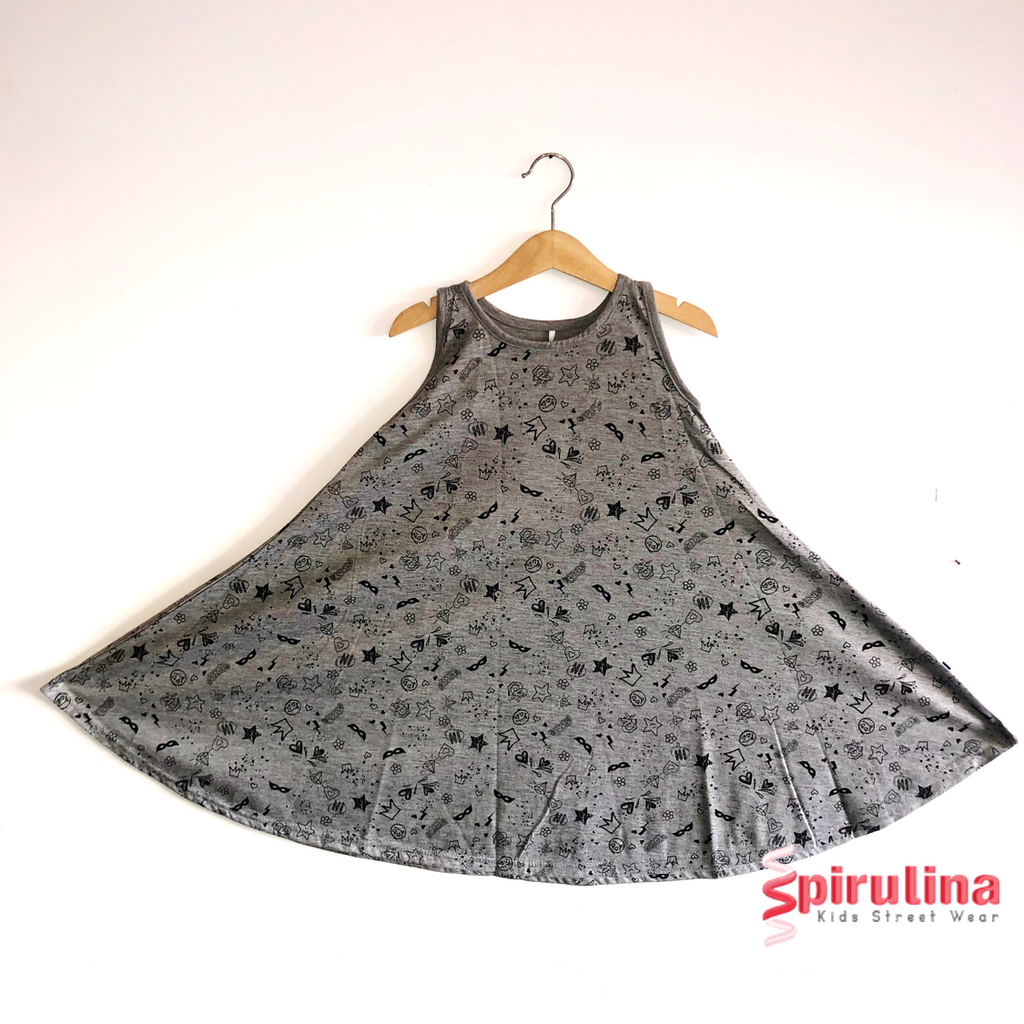 שמלת כותנה מסתובבת אפורה ללא שרוולים