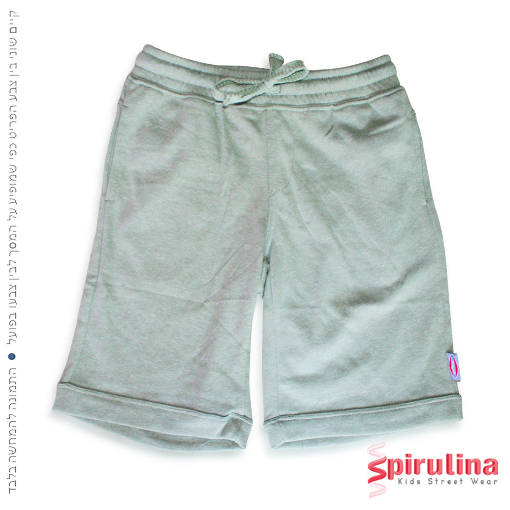 מכנסי בנים ברמודה בצבע מלאנג' אפור כהה מבד פרנץ' טרי, 100% כותנה עם גומי מלא ושרוך קשירה במידות 4-16