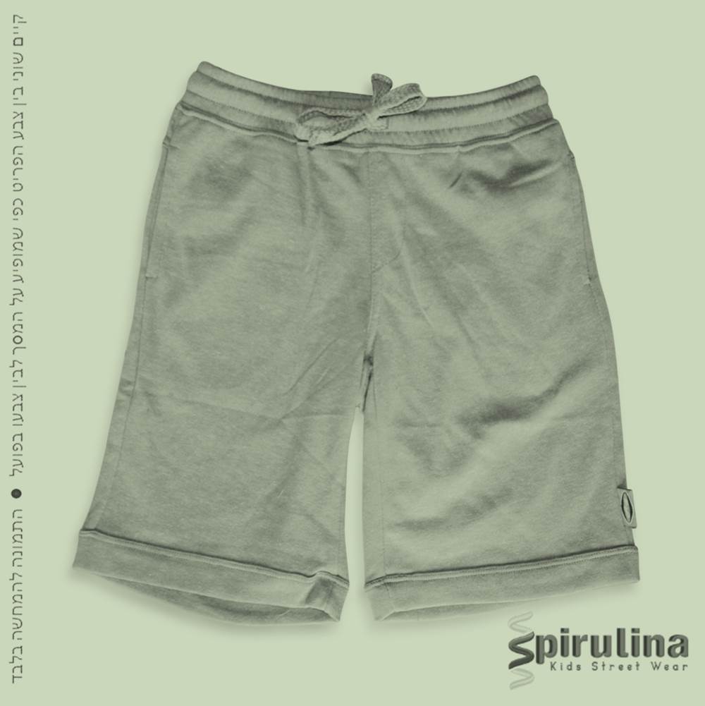 מכנסי בנים ברמודה בצבע חאקי כהה בד פרנץ' טרי, 100% כותנה עם גומי מלא ושרוך קשירה. זוג אחרון במידה 16 בלבד.