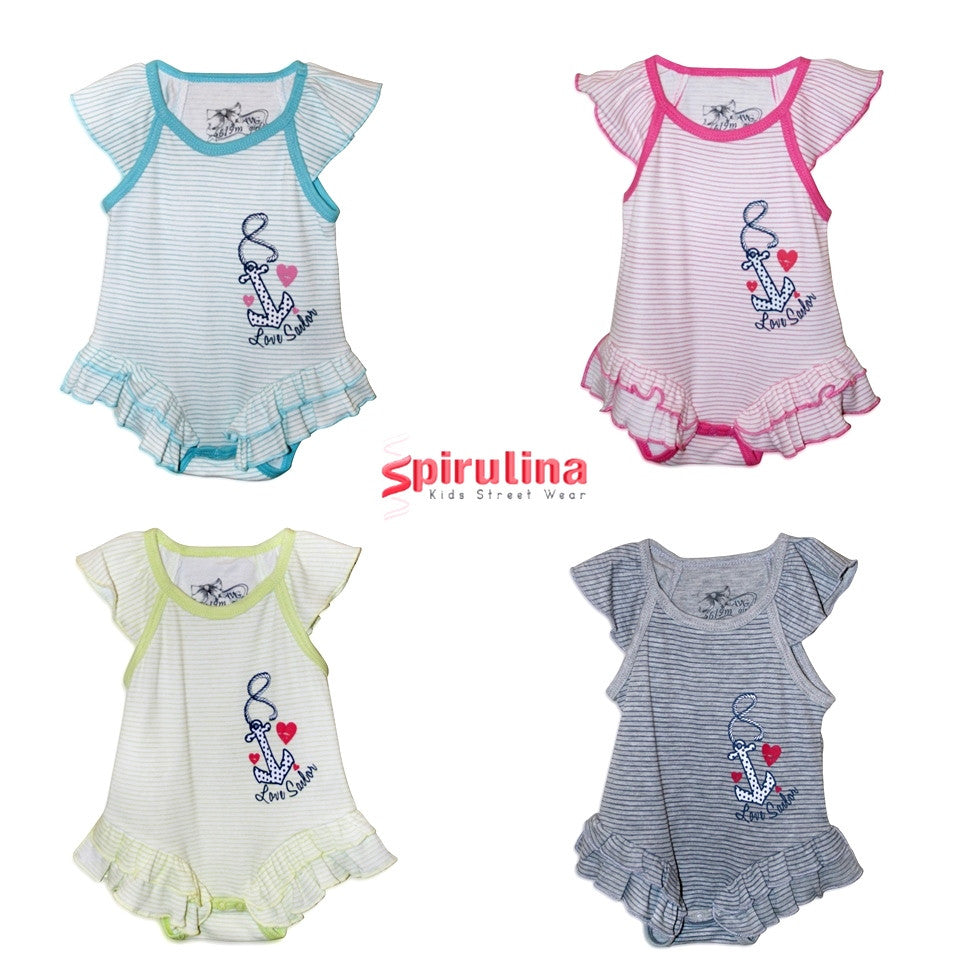 בגד גוף חצאית לתינוקת, עוגן פסים מלאנג' 100% כותנה