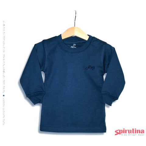 גופיית פלנל 100% כותנה עם שרוולים ארוכים בצבע כחול נייבי. הדפסה במקום תוויות לנוחות מירבית. במידה 2 בלבד