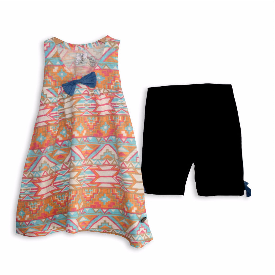 חליפת קיץ משגעת לילדות, טוניקה 100% כותנה עם הדפס של צורות גיאומטריות