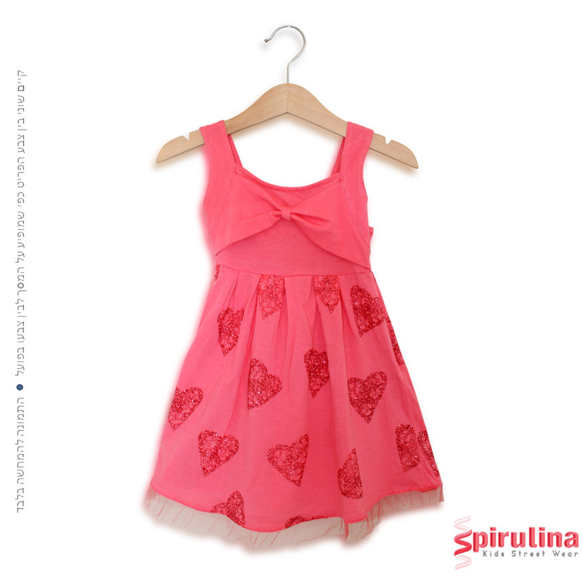שמלת לבבות קיצית משגעת לילדות, 100% כותנה, ורוד בייבי במידות 12 חודשים ועד 4 שנים