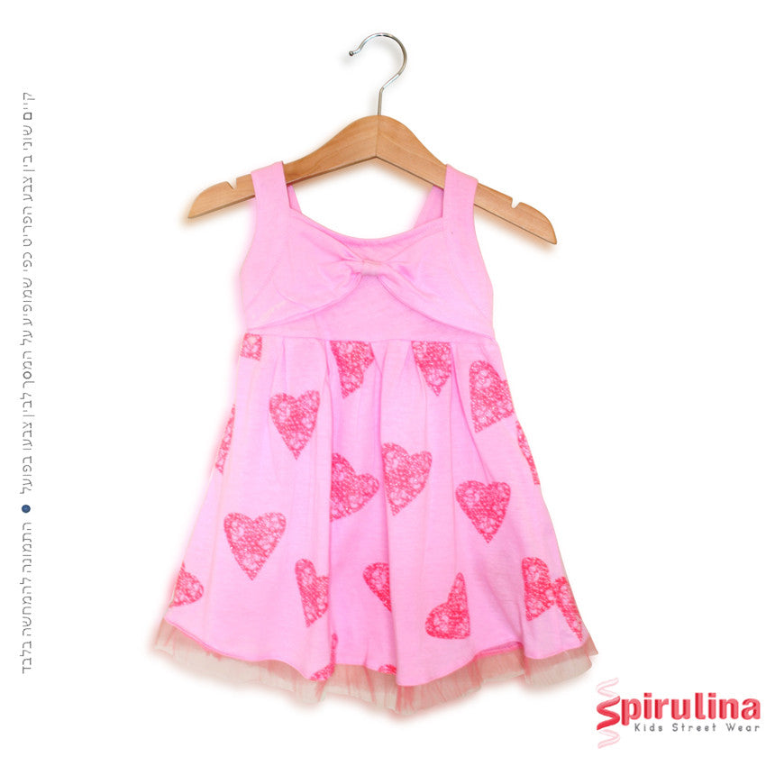 שמלת לבבות קיצית משגעת לילדות, 100% כותנה, ורוד בייבי במידות 12 חודשים ועד 4 שנים