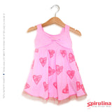 שמלת לבבות קיצית משגעת לילדות, 100% כותנה, ורוד בייבי במידות 12 חודשים ועד 4 שנים