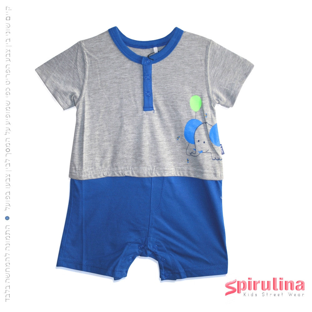 אוברול ׁ(גָ'אמְפָּר) לתינוק דגם פילוני כחול נייבי. 100% כותנה, במידות 3-24 חודשים.