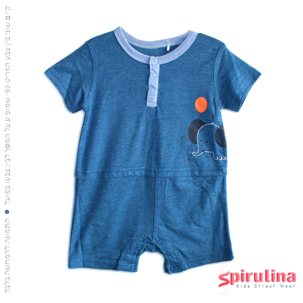 אוברול ׁ(גָ'אמְפָּר) לתינוק דגם פילוני כחול נייבי. 100% כותנה, במידות 3-24 חודשים.