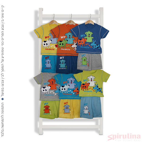 חליפת כלבלבים מתוקה. יכולה לשמש כפיג'מה או חליפת גן. 100% כותנה. מגוון צבעים במידה 9-12 חודשים בלבד