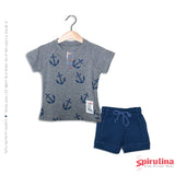 חליפת עוגן לבייבי בנים 100% כותנה, נייבי - טורקיז. חליפה אחרונה במידה 12-18 במחיר חיסול