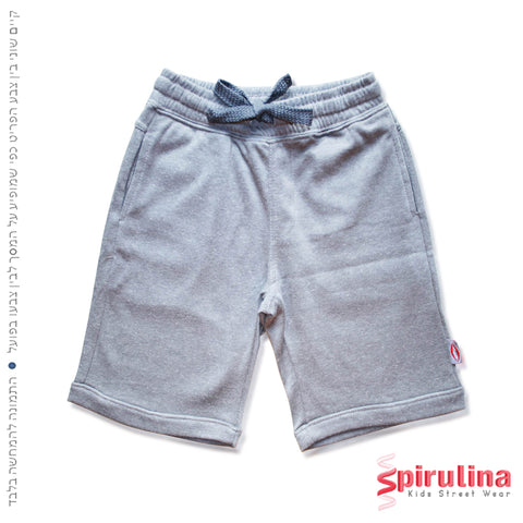 מכנסי בנים ברמודה בצבע מלאנג' מבד פרנץ' טרי, 100% כותנה עם גומי מלא ושרוך קשירה במידות 4-16