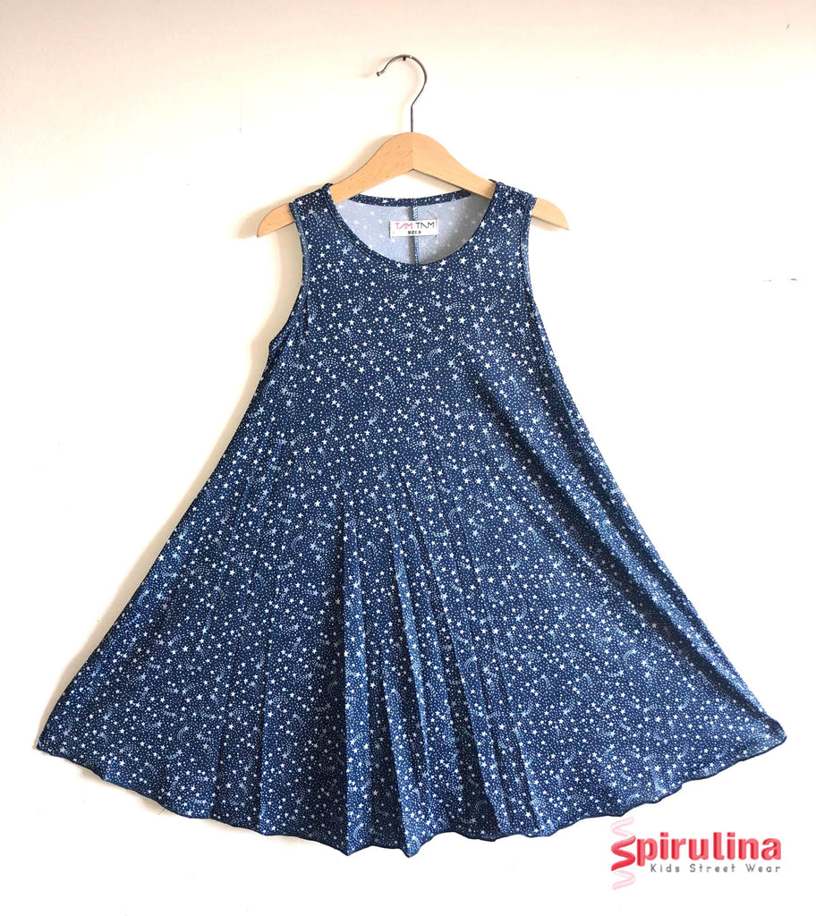 שמלת לייקרה מסתובבת לילדות כחולה כוכבים