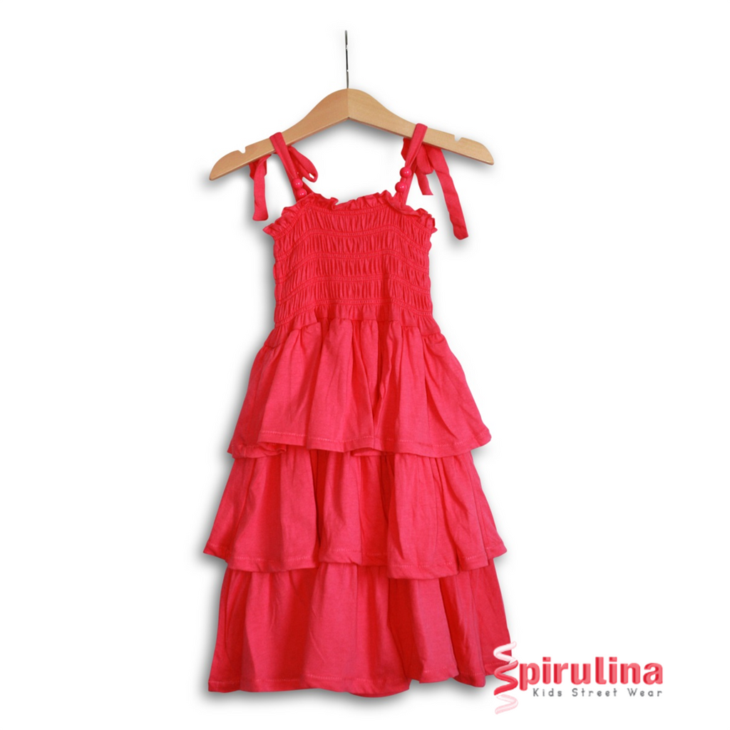 שמלת שכבות דובדבן עם כתפיות קשירה מבית ספירולינה 100% כותנה