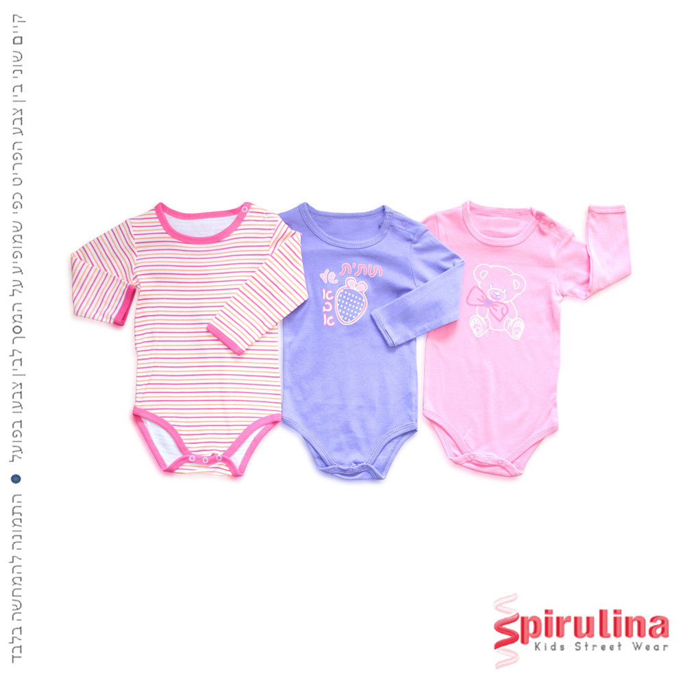 מארז שלישיית בגדי גוף מודפסים לתינוקת, 100% כותנה, במידות 6-24 חודשים (4)