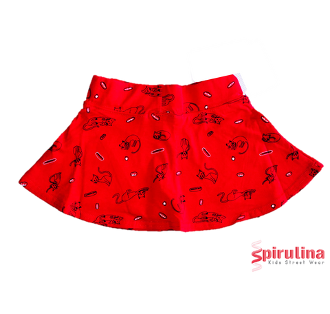 חצאית טייץ אדומה מבד כותנה / לייקרה, עם הדפס חתולים,  במידות 2-12.