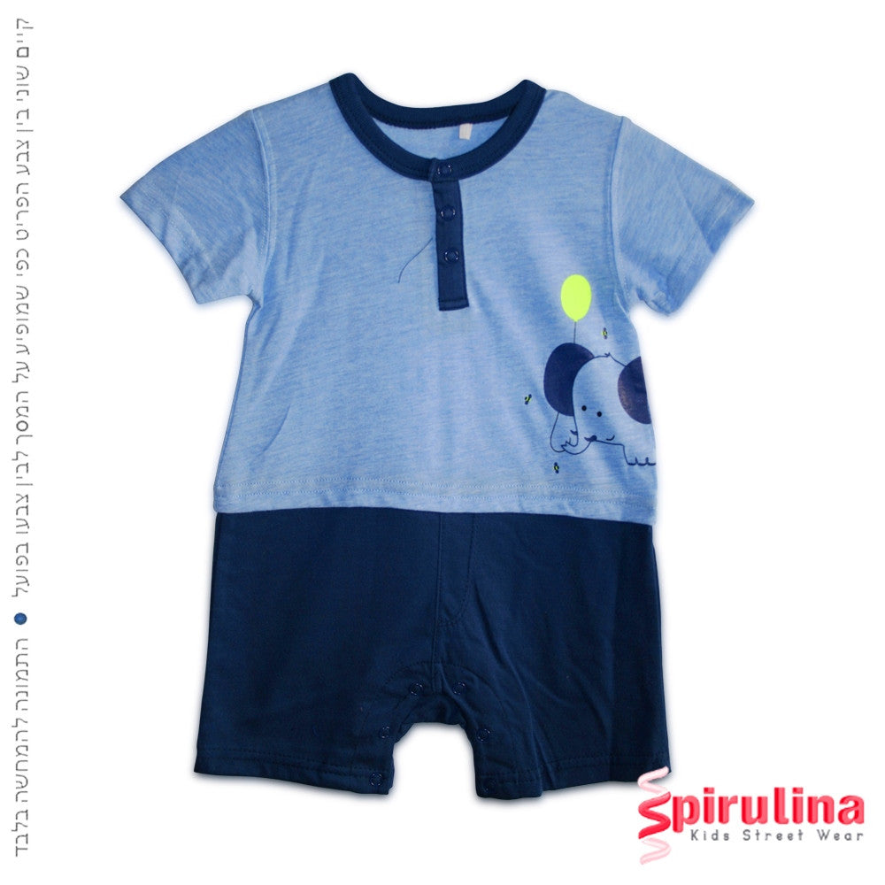 אוברול ׁ(גָ'אמְפָּר) לתינוק דגם פילוני כחול נייבי. 100% כותנה, במידות 3-24 חודשים.