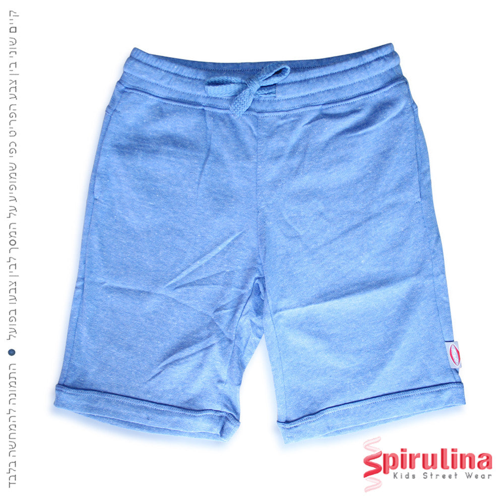 מכנסי בנים ברמודה בצבע מלאנג' כחול כהה מבד פרנץ' טרי,  100% כותנה עם גומי מלא ושרוך קשירה במידות 4-16